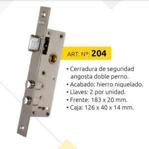 CERRADURA PRIVE 204 ANGOSTA DOBLE PERNO