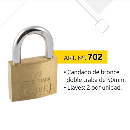 CANDADO PRIVE DOBLE 50 MM DE BRONCE